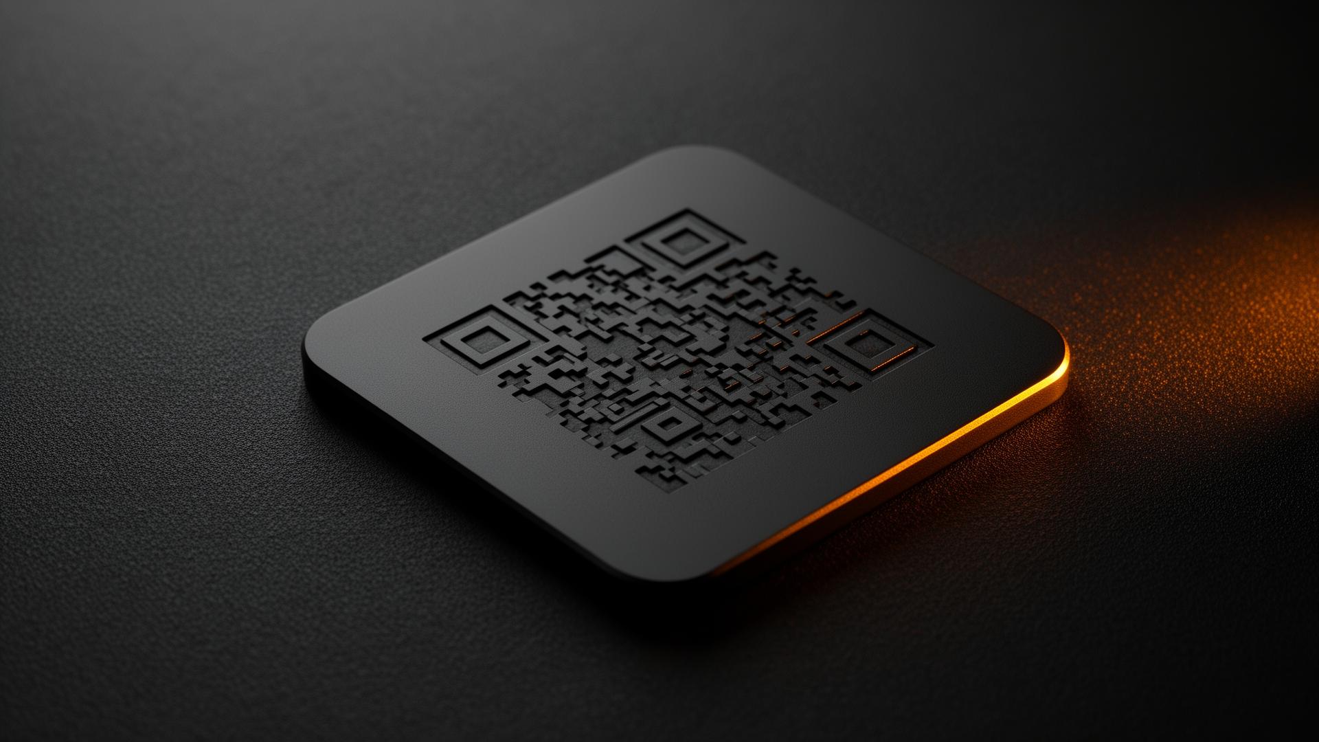 Macro close-up of a QTagBack matte black QR recovery tag